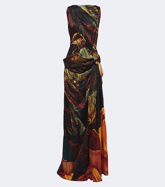 Printed draped silk satin gown | Dries Van Noten