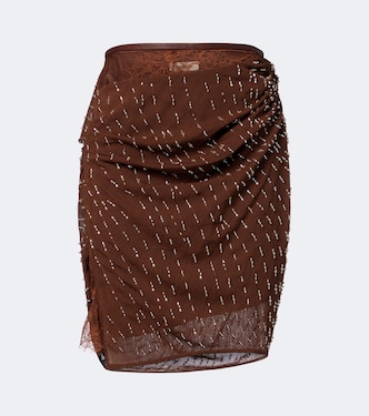 Draped embellished lace-trimmed miniskirt | Jacques Wei
