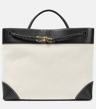 Andiamo Large leather-trimmed canvas tote bag | Bottega Veneta