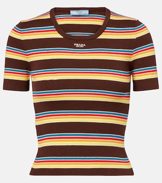 Striped ribbed-knit cotton T-shirt | Prada