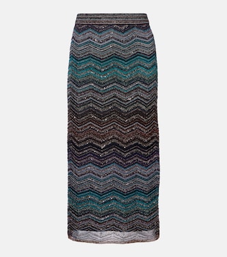 Midirock aus Häkelstrick mit Pailletten | Missoni