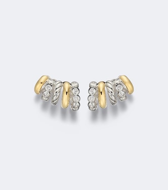 DY Mercer® sterling silver and 18kt gold hoop earrings with diamonds | David Yurman