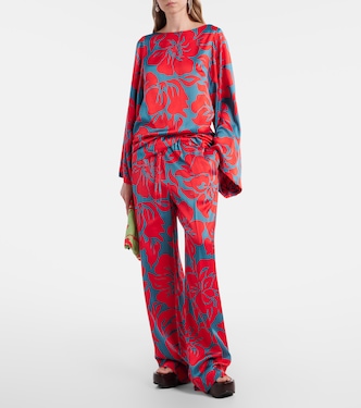 Floral palazzo pants in red - Dries Van Noten | Mytheresa