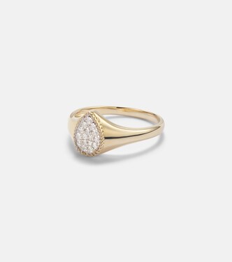Set de 2 anillos Chevalière Baby de oro de 9 ct con diamantes | Yvonne Léon