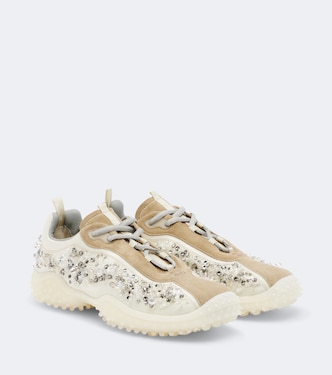 Bubble embellished suede-trimmed sneakers | Miu Miu