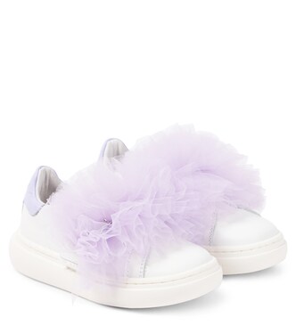 Appliqué leather and tulle sneakers | Monnalisa