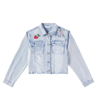 Distressed patch-appliqué denim jacket | Monnalisa