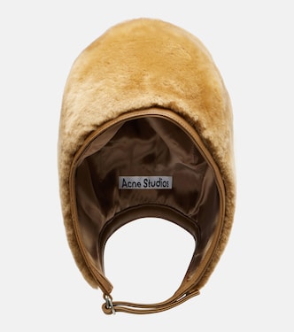 Belmer leather-trimmed shearling hat | Acne Studios