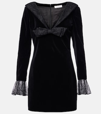 فستان قصير من مخمل القطن مقلّم بالدانتيل | Nina Ricci