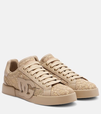 Portofino lace-trimmed leather sneakers | Dolce&Gabbana
