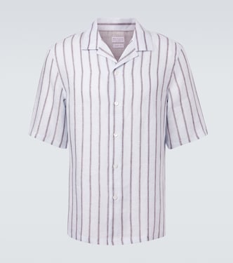 Striped linen bowling shirt | Brunello Cucinelli