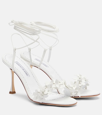 Anista floral-appliqué leather sandals | Manolo Blahnik