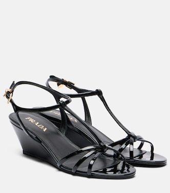 Patent leather wedge sandals | Prada