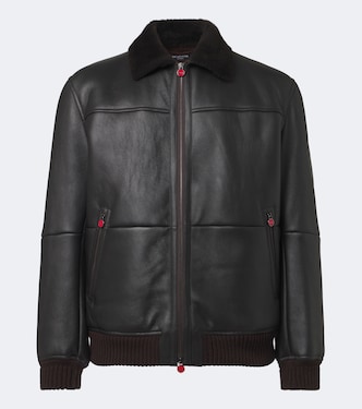 Shearling-trimmed leather bomber jacket | Kiton