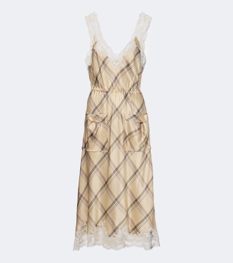 Midikleid aus Seidensatin mit Spitze | Rabanne
