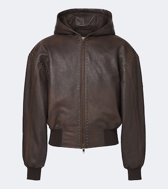 Studded hooded leather bomber jacket | Balenciaga