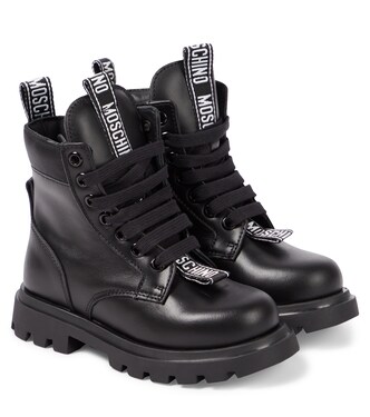 Logo leather combat boots | Moschino Kids