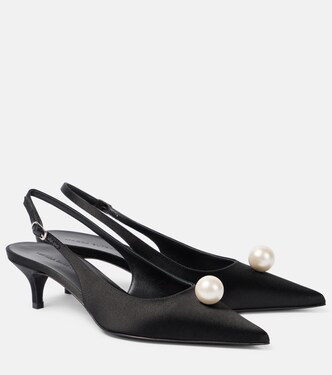 Embellished satin slingback pumps | Magda Butrym