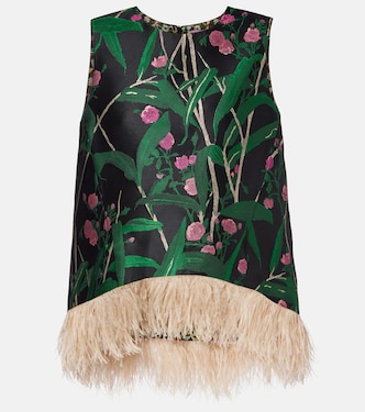 La Scala feather-trimmed jacquard top | La DoubleJ