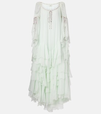 Ruffled tiered silk muslin gown | Chloé