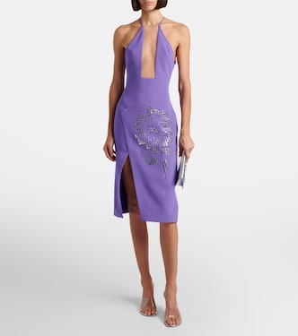 david koma purple dress David Koma Embellished Floral-appliqu Cady Mini Dress in Purple