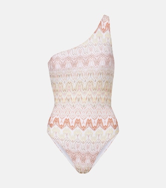 Zigzag one-shoulder lamé swimsuit | Missoni