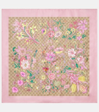 Bufanda de seda floral con GG | Gucci
