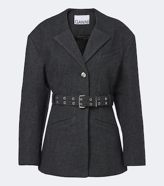 Blazer ceinturé en laine et cachemire mélangés | Ganni