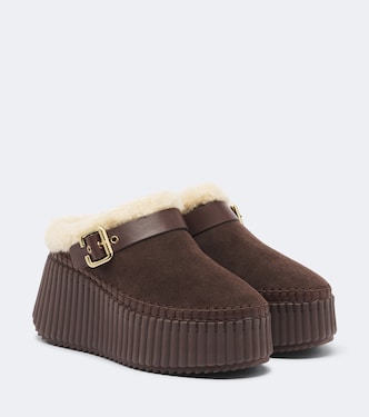 Nama shearling-lined suede platform mules | Chloé