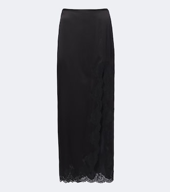 Lace-trimmed silk crêpe satin midi skirt | Valentino Garavani