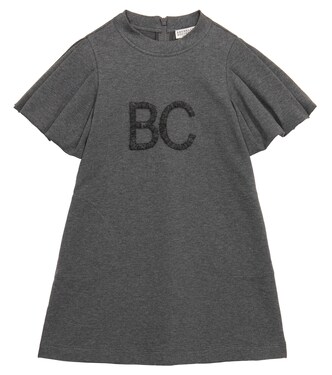 Logo stretch-cotton dress | Brunello Cucinelli Kids