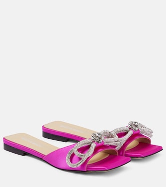 Double Bow embellished satin mules | Mach & Mach