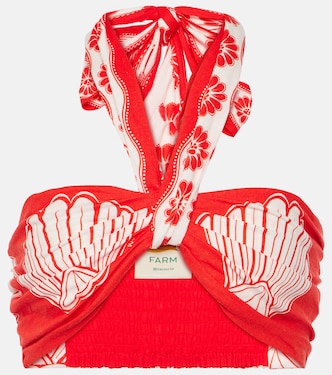 Red Ainika Shell linen-blend bra top | Farm Rio