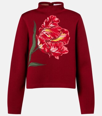Pull en jacquard de coton et laine à fleur | Carolina Herrera