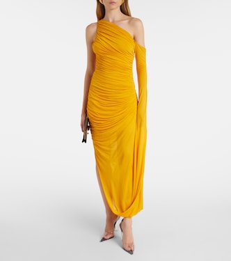 open lace back dress Yellow Unique One Shoulder Lace Jersey Long Mermaid Sexy Prom Dress main image 0