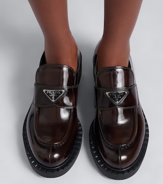 ブーツ PRADA square toe strap loafers brown Chocolate leather loafers in brown - Prada | Mytheresa