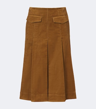 Pleated cotton corduroy midi skirt | Tory Burch
