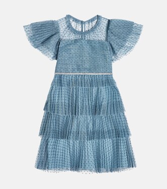 Blue Dot mesh tiered dress | Self-Portrait Kids