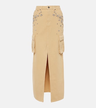 Embellished cargo denim maxi skirt | Self-Portrait