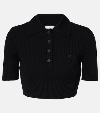 Ribbed-knit cropped polo shirt  | Courrèges