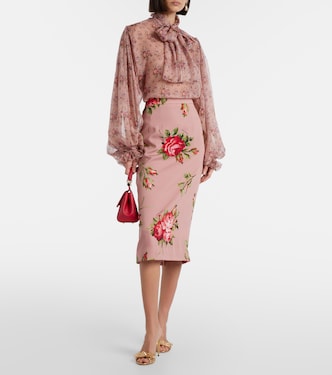 DOLCE&GABBANA フローラル ボタニカル ミディタイトスカート 40 Floral silk-blend midi skirt in pink - Dolce Gabbana | Mytheresa