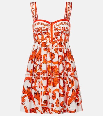 Vestido corto Majolica de popelín de algodón | Dolce&Gabbana