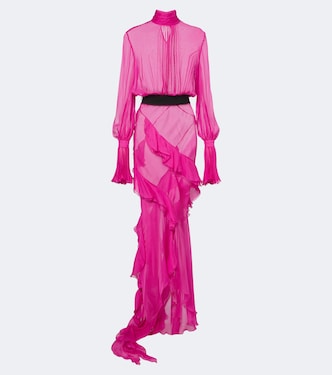 Belted ruffled sheer silk gown | Roberto Cavalli