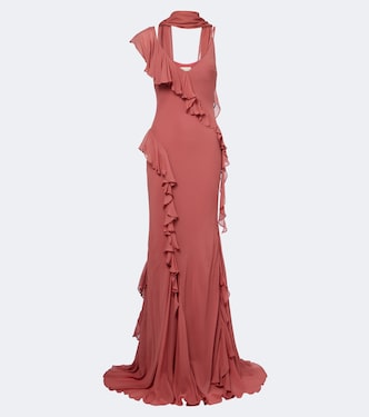 Mayara ruffled scarf-detail georgette gown | De La Vali