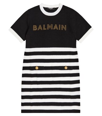 Striped logo jersey dress | Balmain Kids