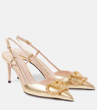 Slingback-Pumps VLogo Signature 80 aus Metallic-Leder | Valentino Garavani