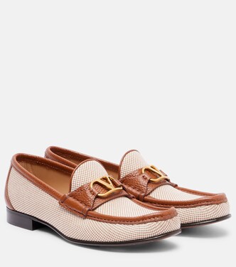 VLogo leather-trimmed canvas loafers | Valentino Garavani