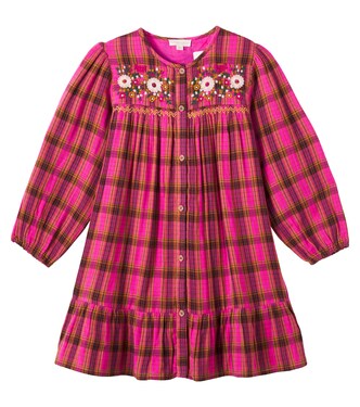 Embroidered floral checked cotton dress | Louise Misha