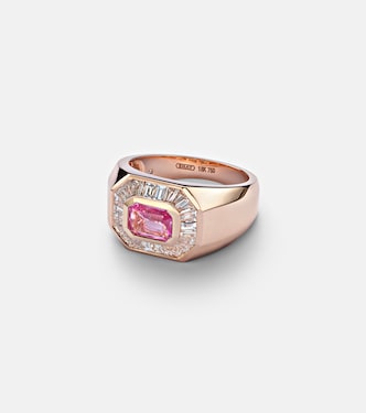 18kt rose gold ring with pink sapphire and diamonds  | Shay Jewelry