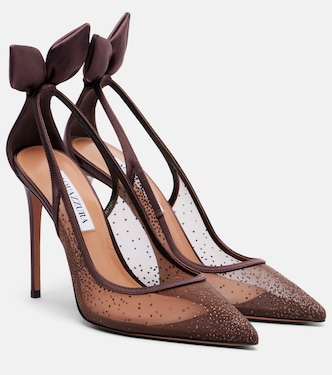 Bow Tie 105 glitter mesh slingback pumps | Aquazzura